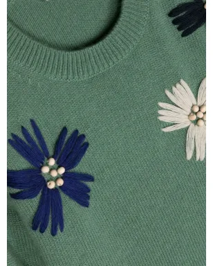 Il Gufo 花柄刺繍ウールジャンパー - Green - サムネイル3