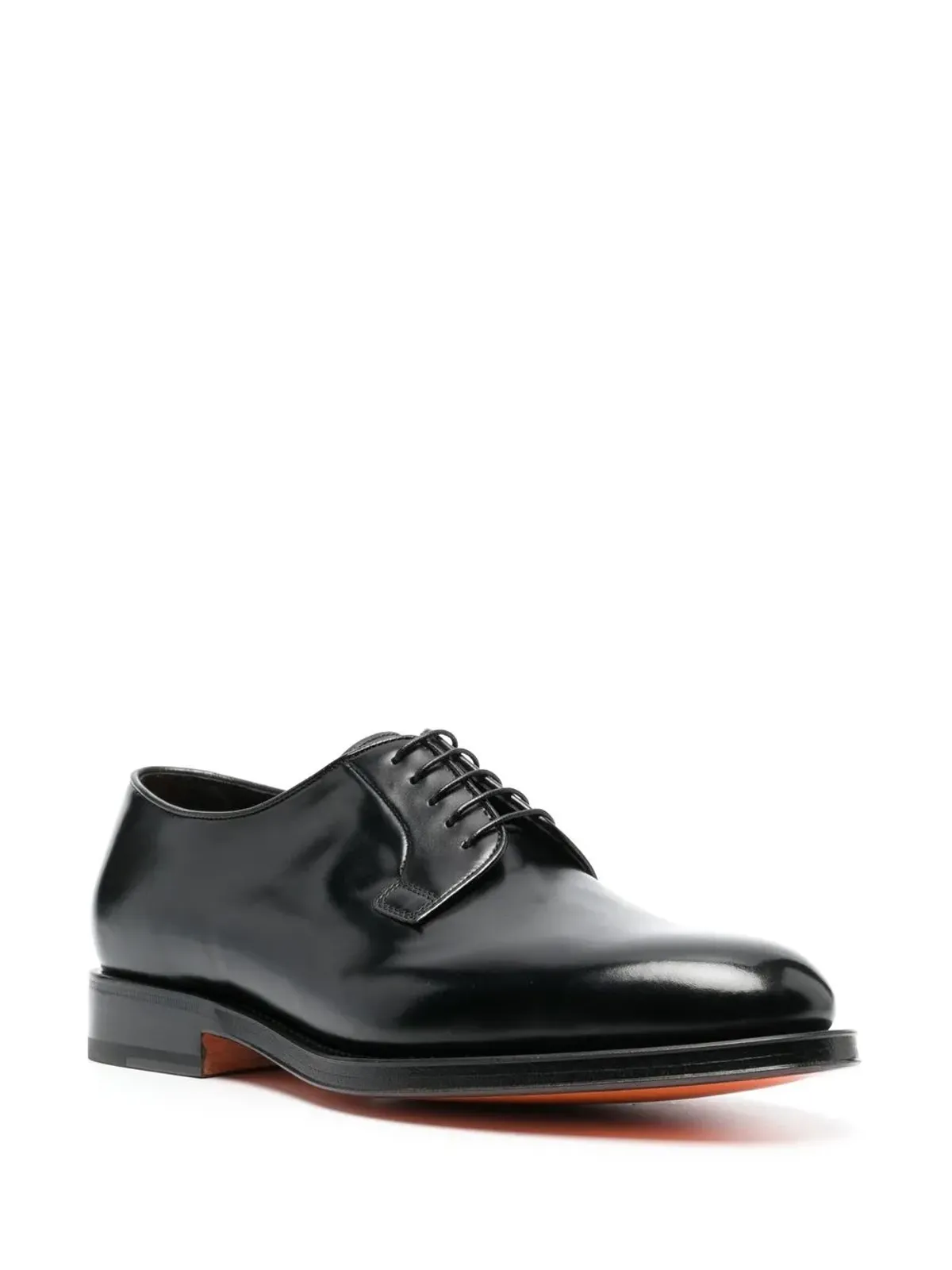 Santoni ポリッシュドレザー ダービーシューズ ブラック - 画像2