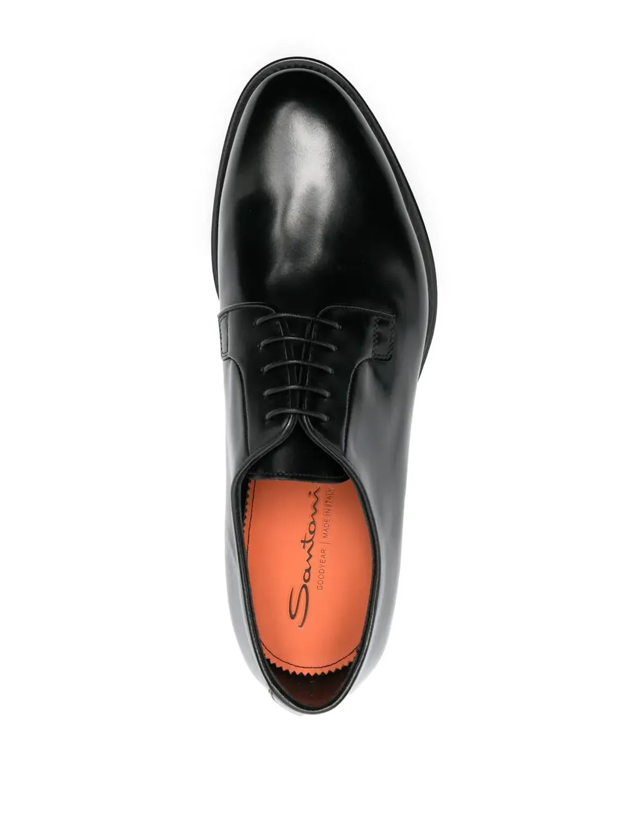 Santoni ポリッシュドレザー ダービーシューズ ブラック - 画像4