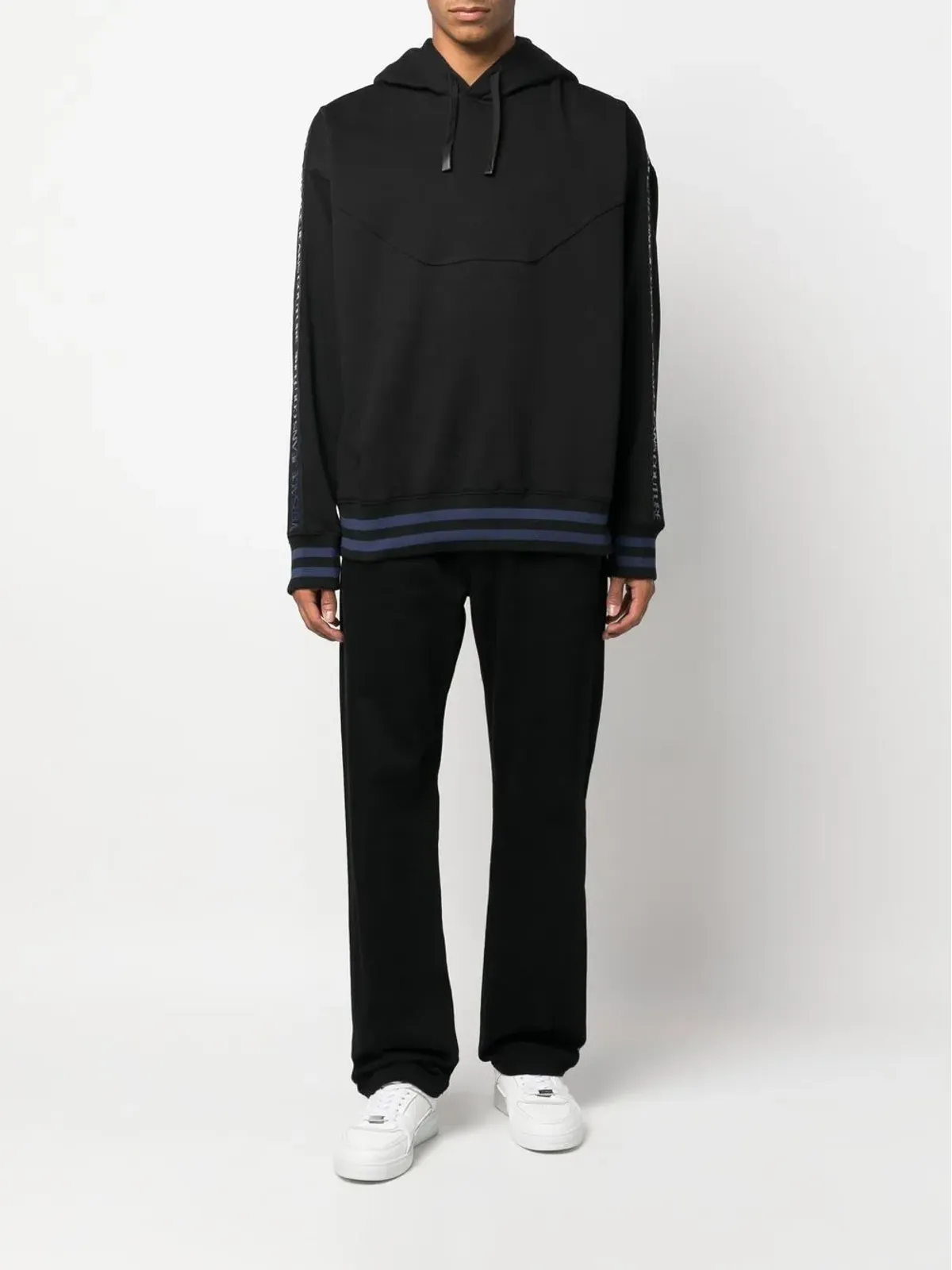 Versace Jeans Couture ロゴプリント・ストライプトリム・フーディ - 画像2