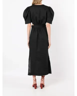 Isolda Lina 刺繍モチーフ パフスリーブ ドレス - ブラック - サムネイル4
