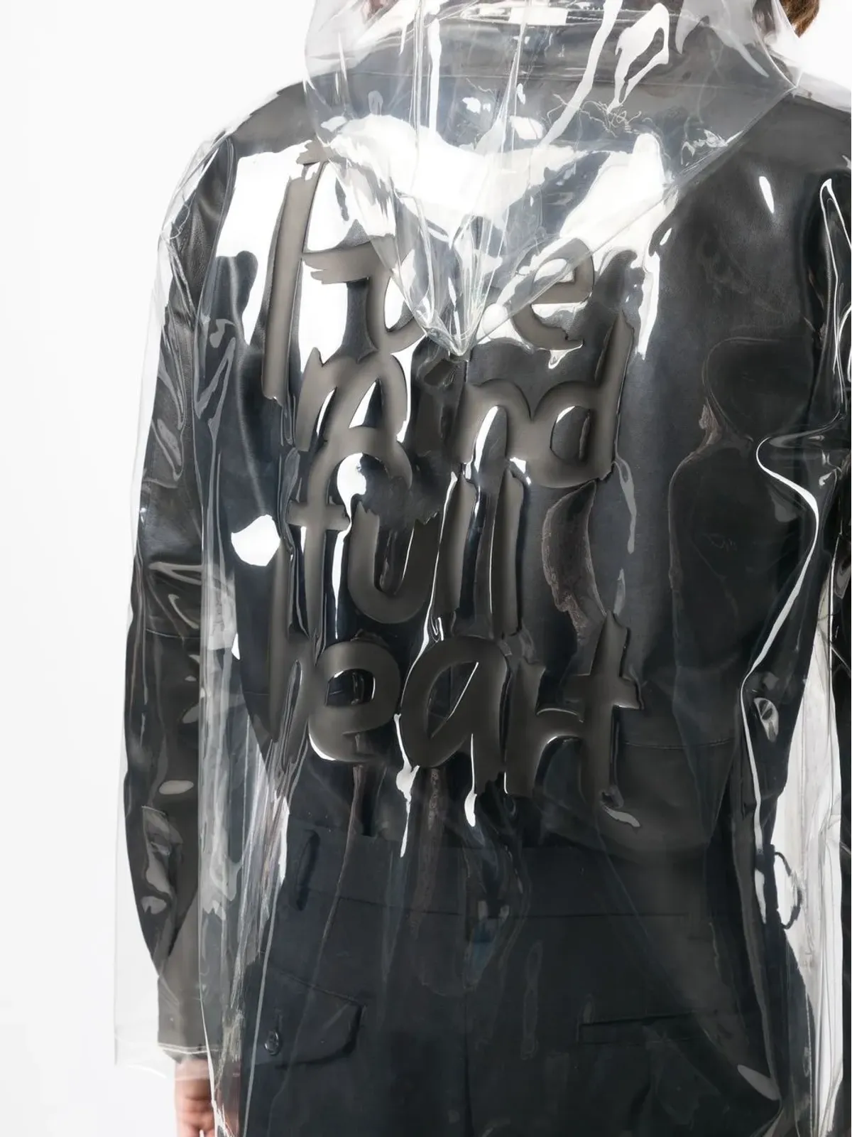 Black Comme Des Garçons スローガンプリント透明ジャケット - 画像5