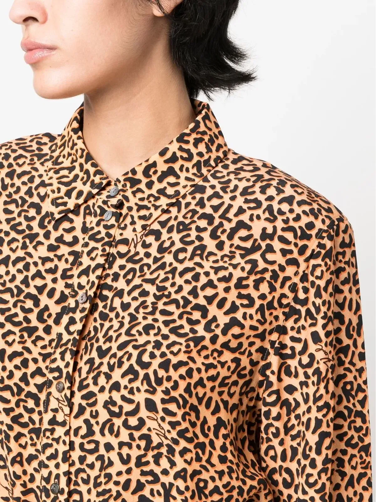 Karl Lagerfeld ヒョウ柄タイウエストシャツドレス - 画像5