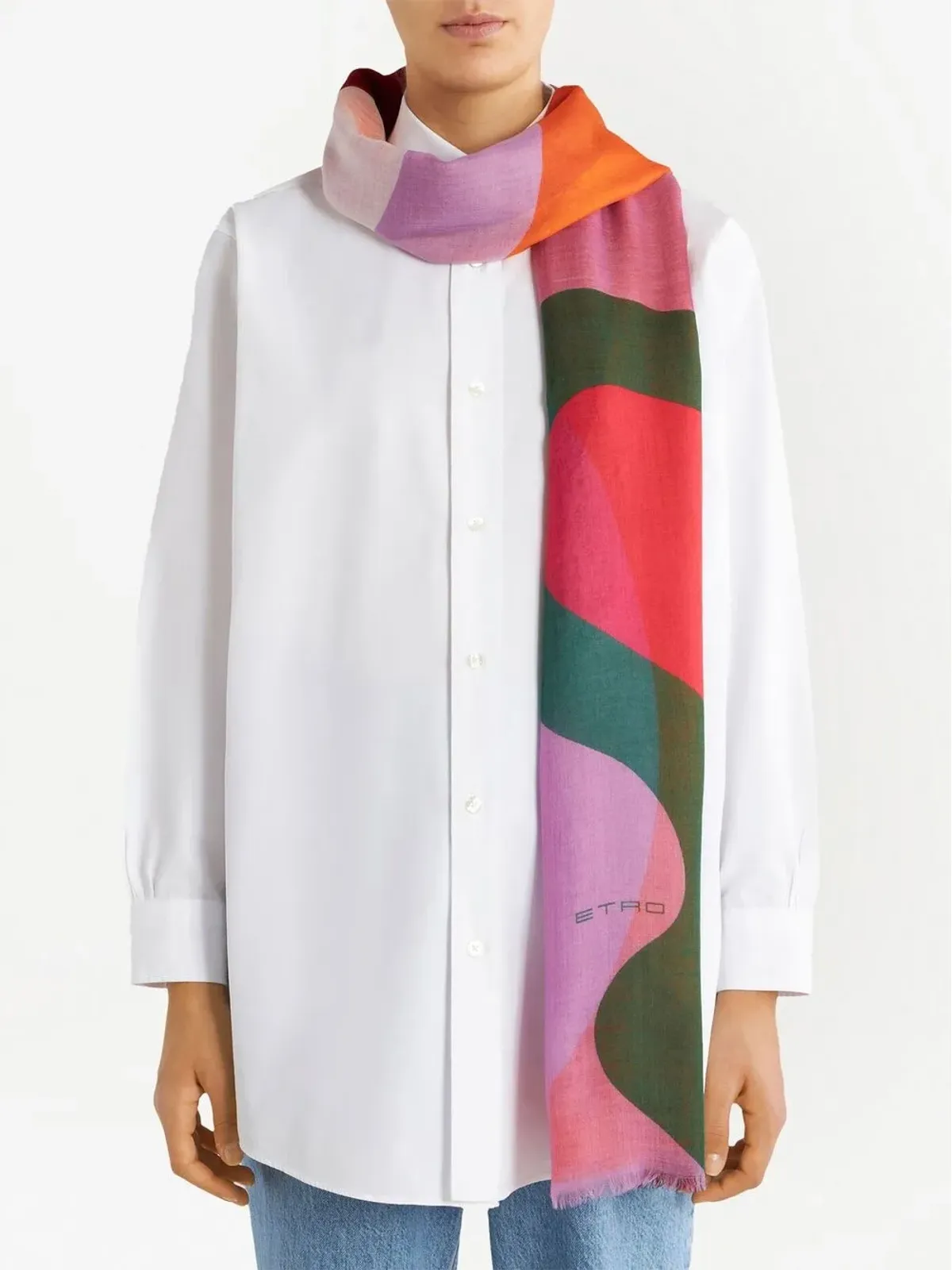 ETRO 波柄プリント カシミヤ スカーフ - 画像2