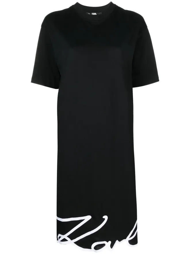 Karl Lagerfeld Karl Lagerfeld シグネチャーヘム オーガニックコットン ドレス ブラックの商品画像