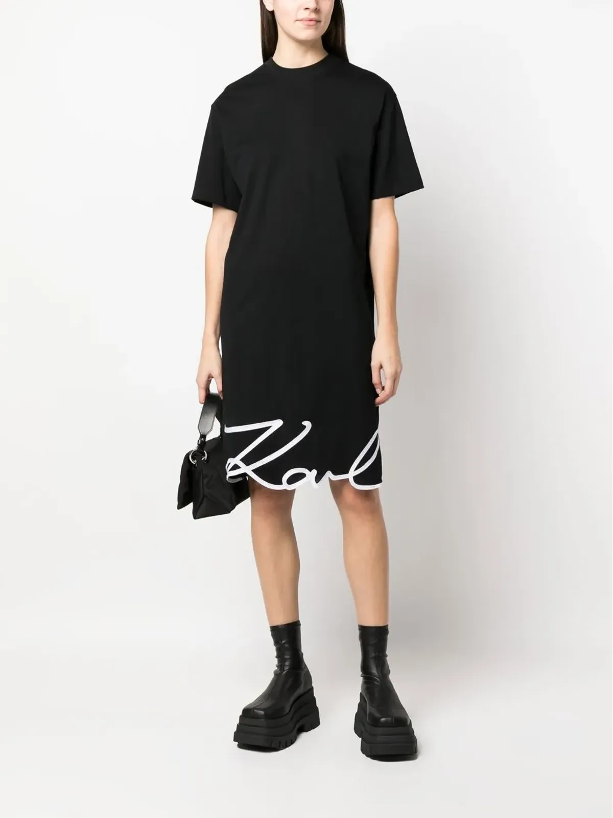 Karl Lagerfeld シグネチャーヘム オーガニックコットン ドレス ブラック - 画像2