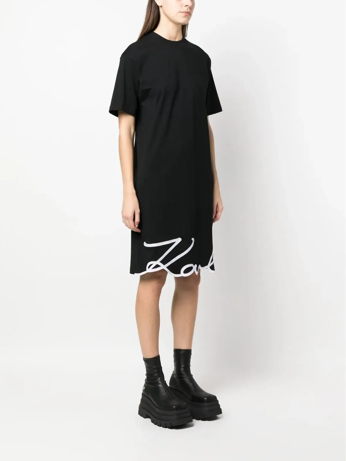 Karl Lagerfeld シグネチャーヘム オーガニックコットン ドレス ブラック - 画像3
