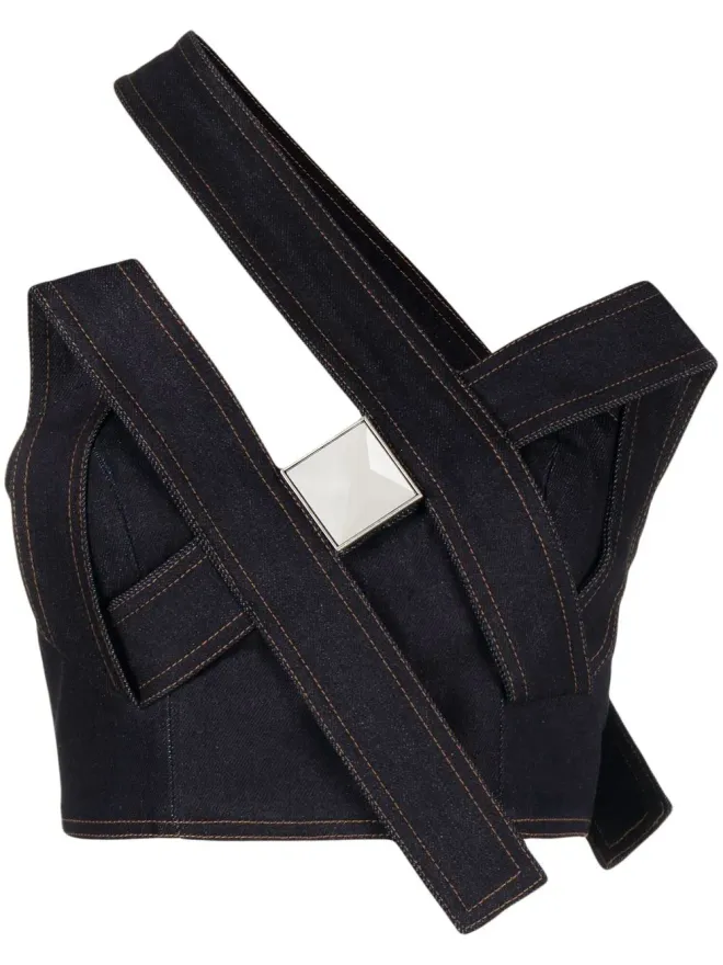 AREA AREA crystal pyramid denim top - Blueの商品画像