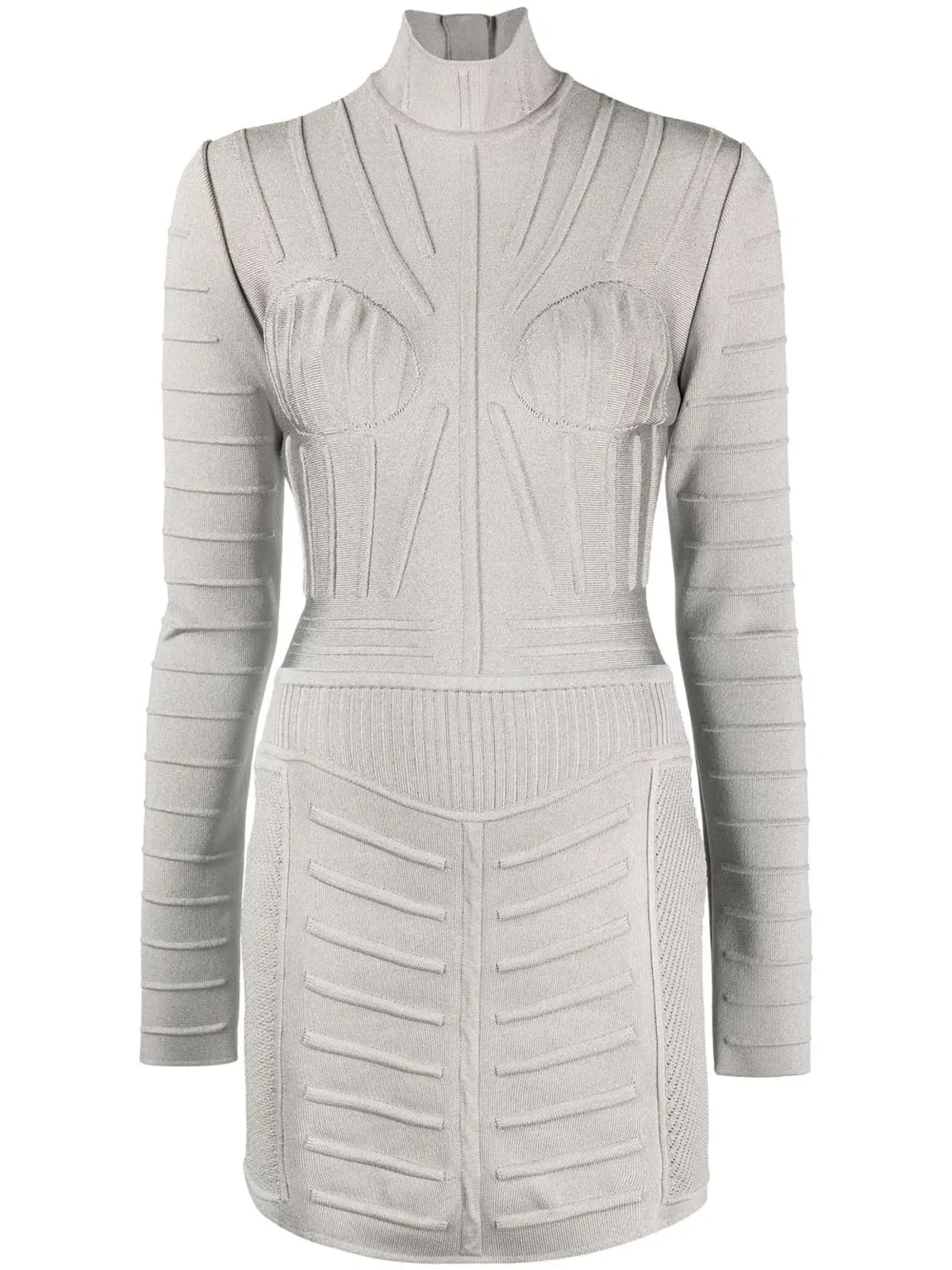 Balmain リブ編み長袖ミニドレス - グレー - 画像1