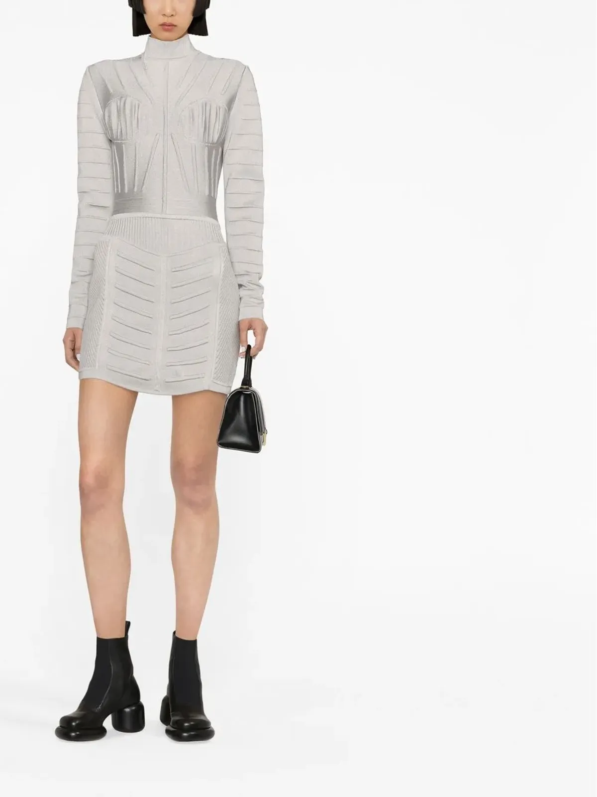 Balmain リブ編み長袖ミニドレス - グレー - 画像2