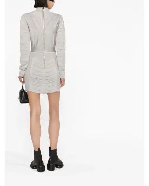 Balmain リブ編み長袖ミニドレス - グレー - サムネイル3