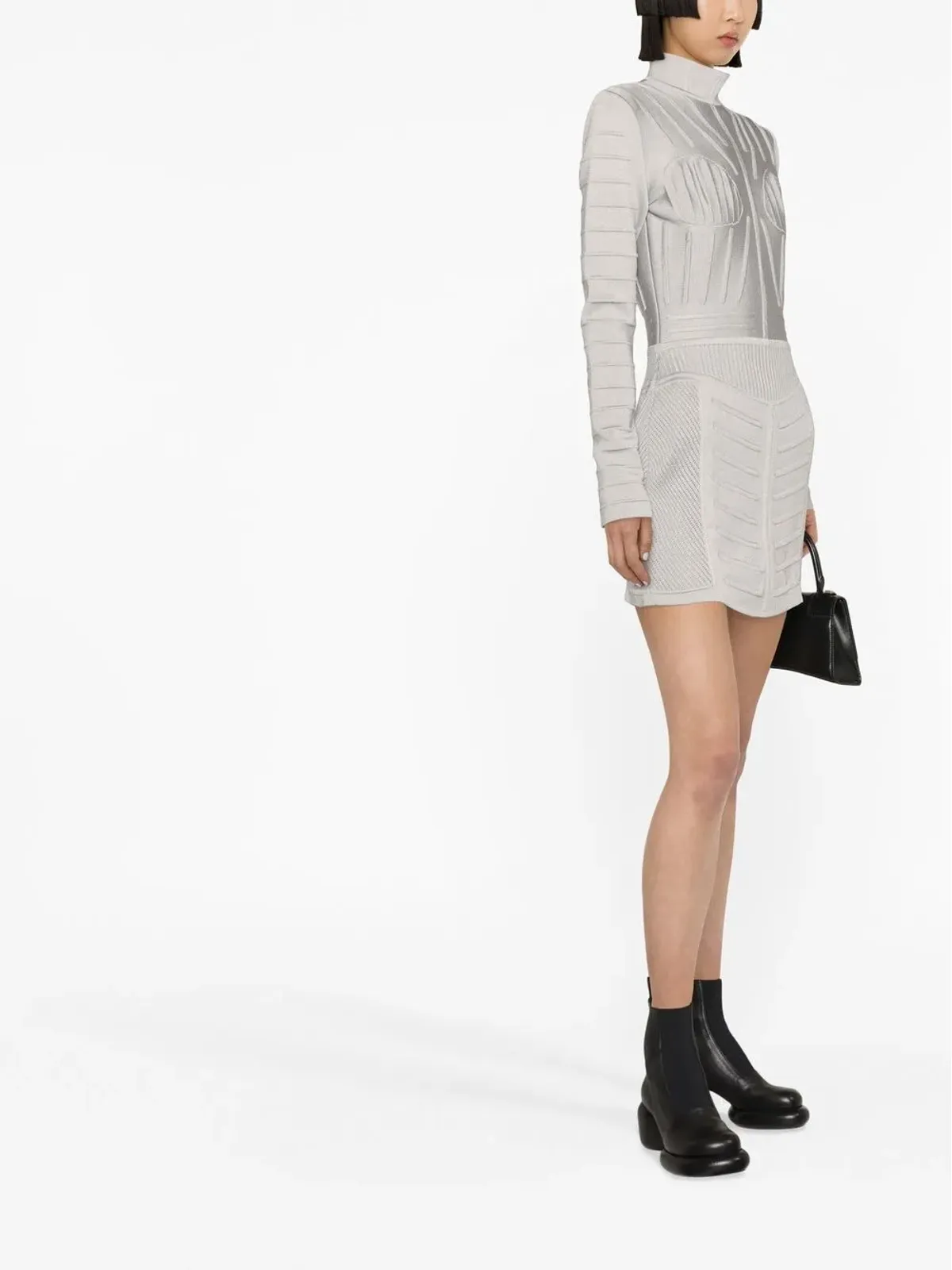 Balmain リブ編み長袖ミニドレス - グレー - 画像4