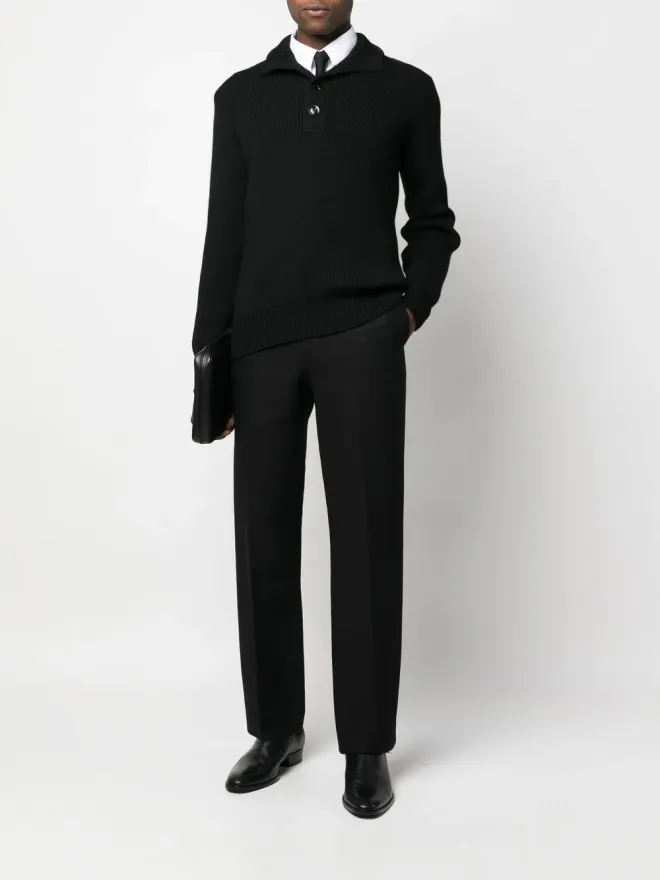 TOM FORD TOM FORD リブ編みクォーターボタン ジャンパー - ブラックの商品画像
