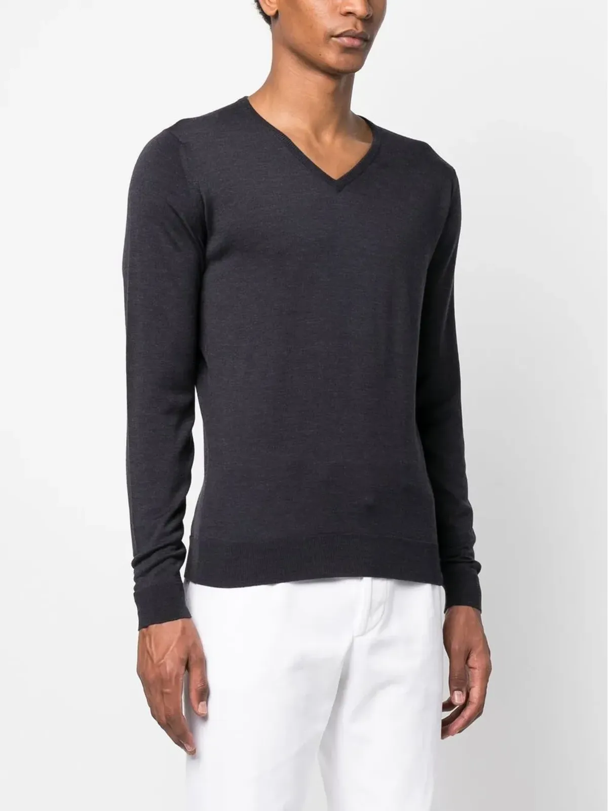 John Smedley V-neck 長袖ニットセーター - グレー - 画像3