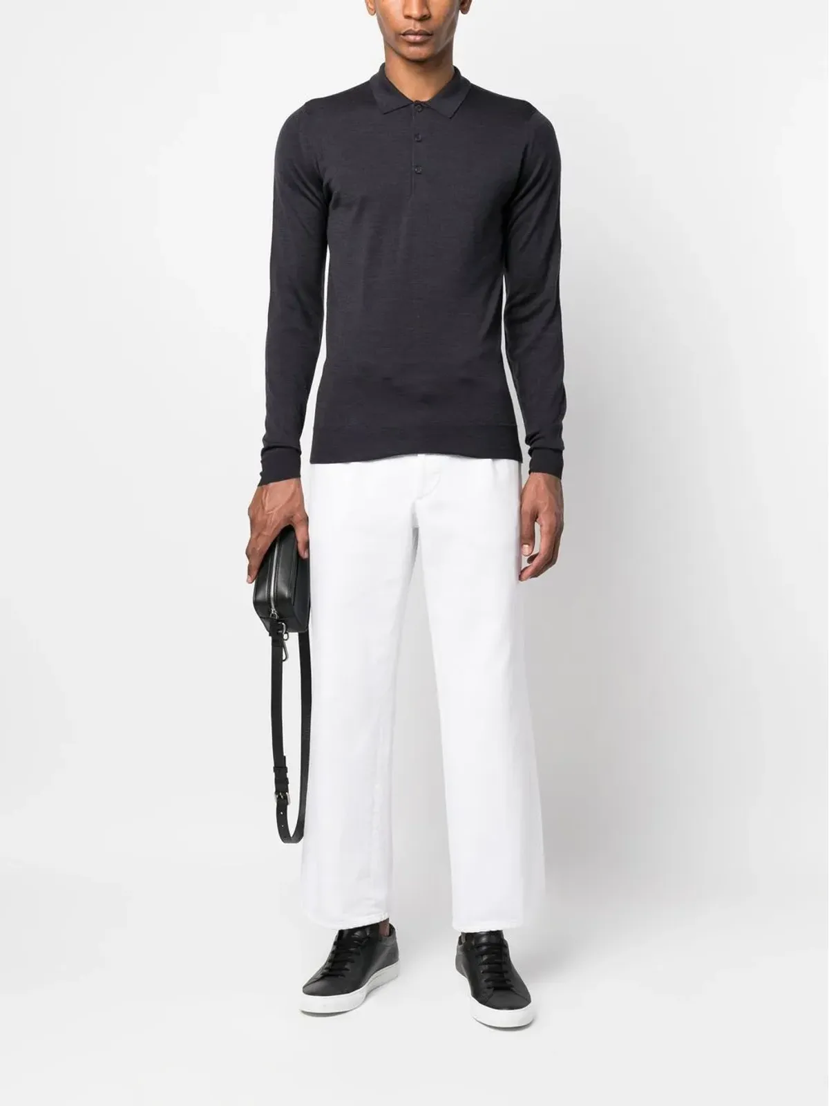 John Smedley ボタンフロント長袖ポロシャツ - 画像2