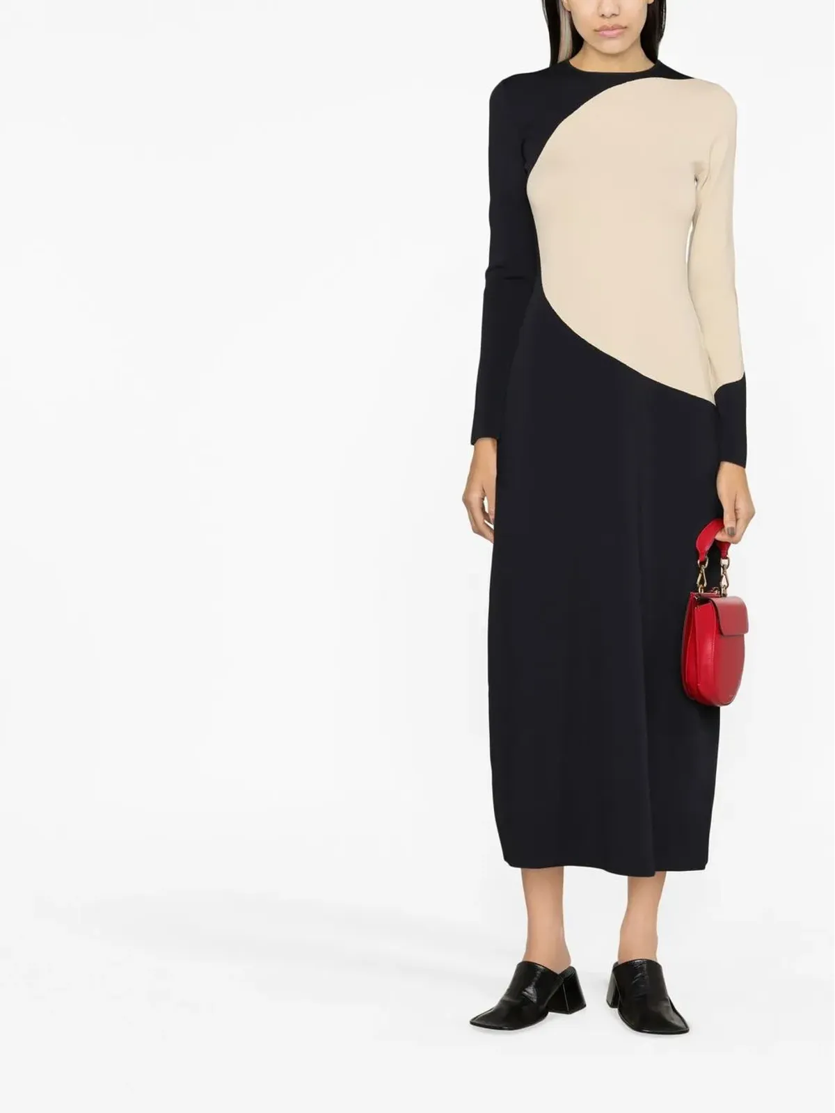 Tory Burch カラーブロック ミディドレス ブラック - 画像2