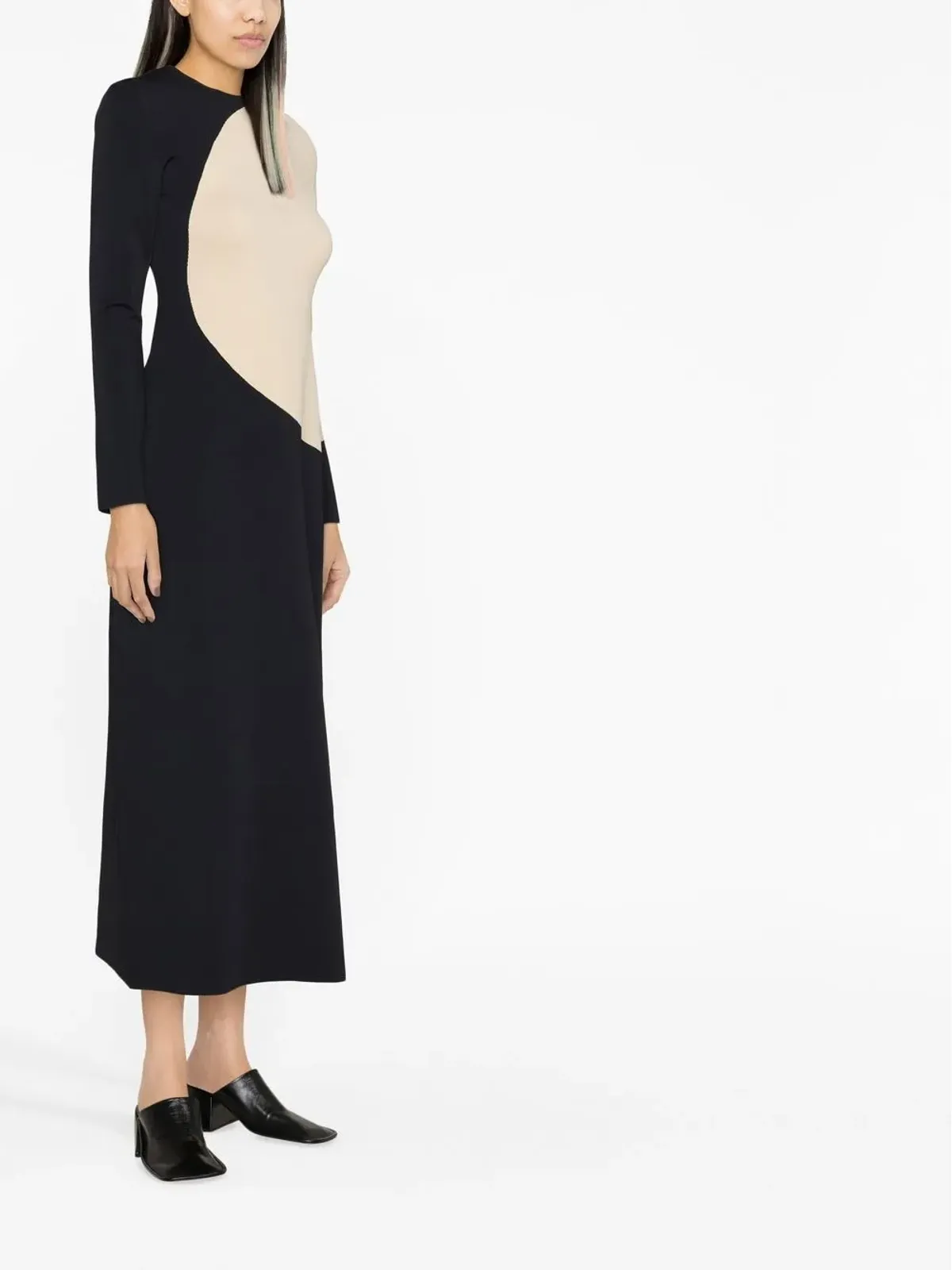 Tory Burch カラーブロック ミディドレス ブラック - 画像3
