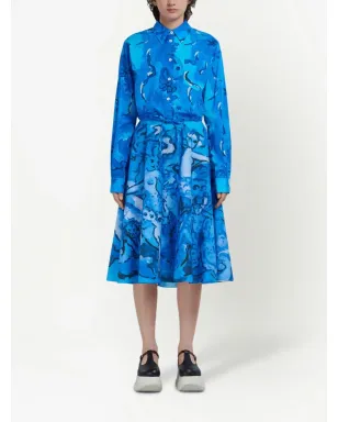 Marni ペインタリープリントのAラインスカート - ブルー - サムネイル2