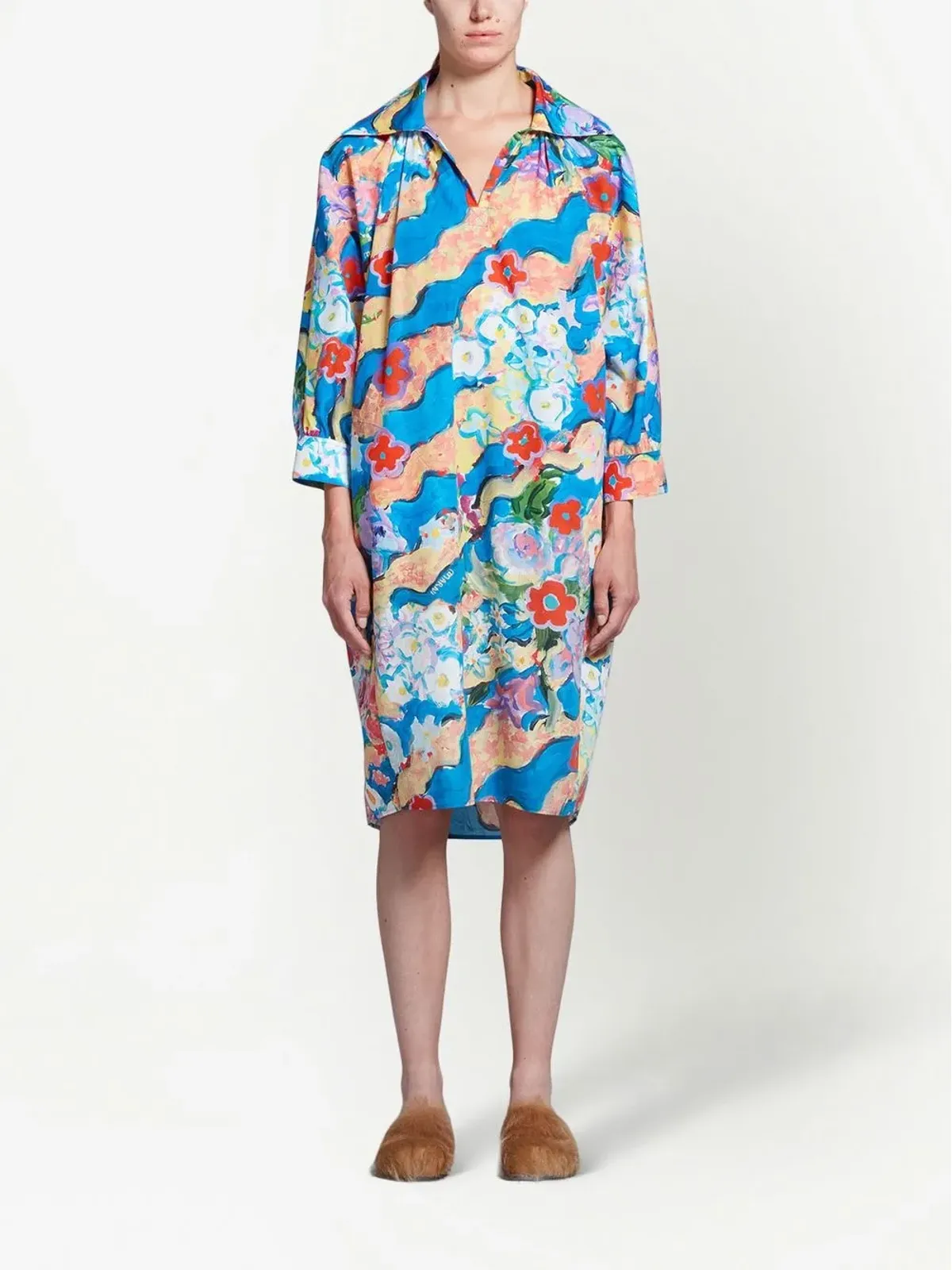 Marni グラフィックプリント コットン シャツドレス - Blue - 画像2