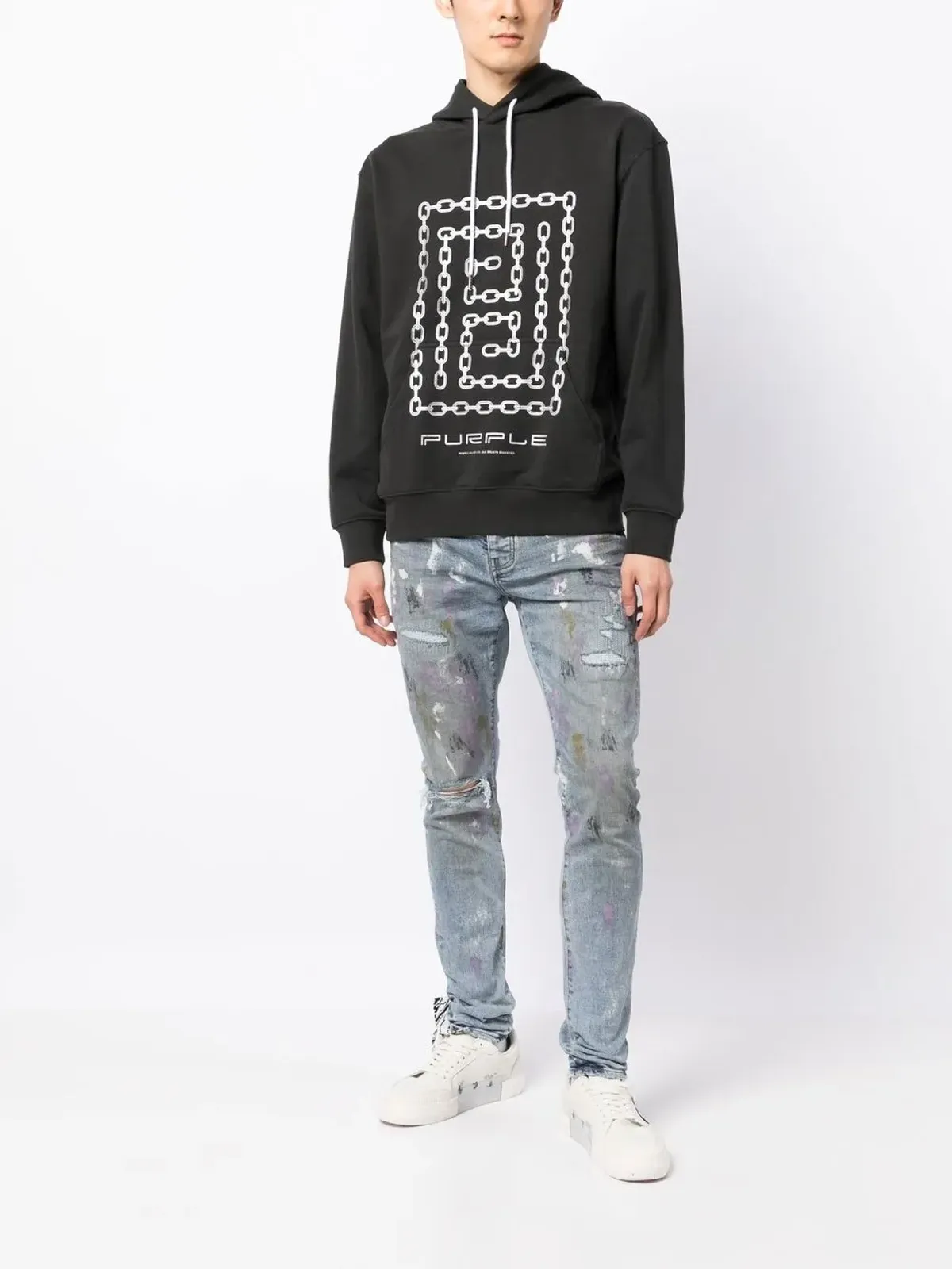 Purple Brand フレンチチェーンリンクプリント フーディ - 画像2