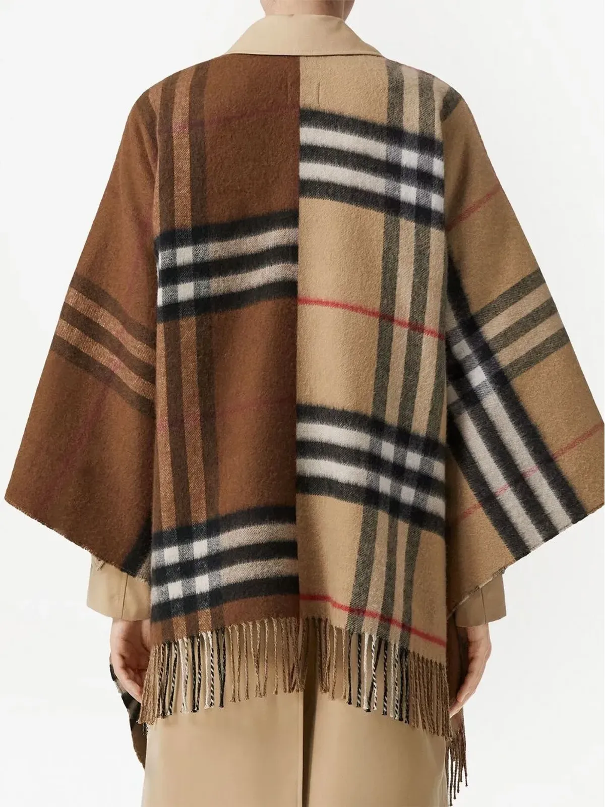 Burberry コントラストチェック フリンジ付きケープ - Brown - 画像4