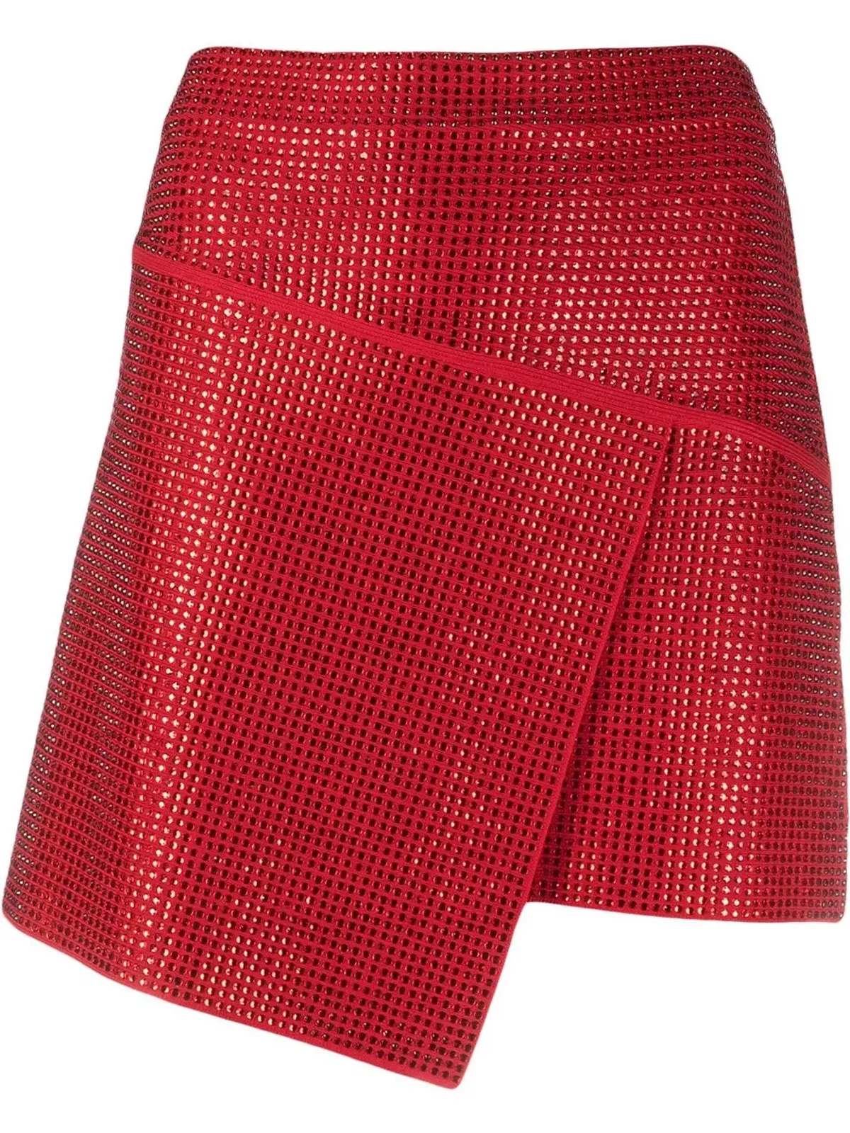 ANDREĀDAMO アシンメトリカル クリスタルスタッズ付き ラップスカート - レッド - 画像1