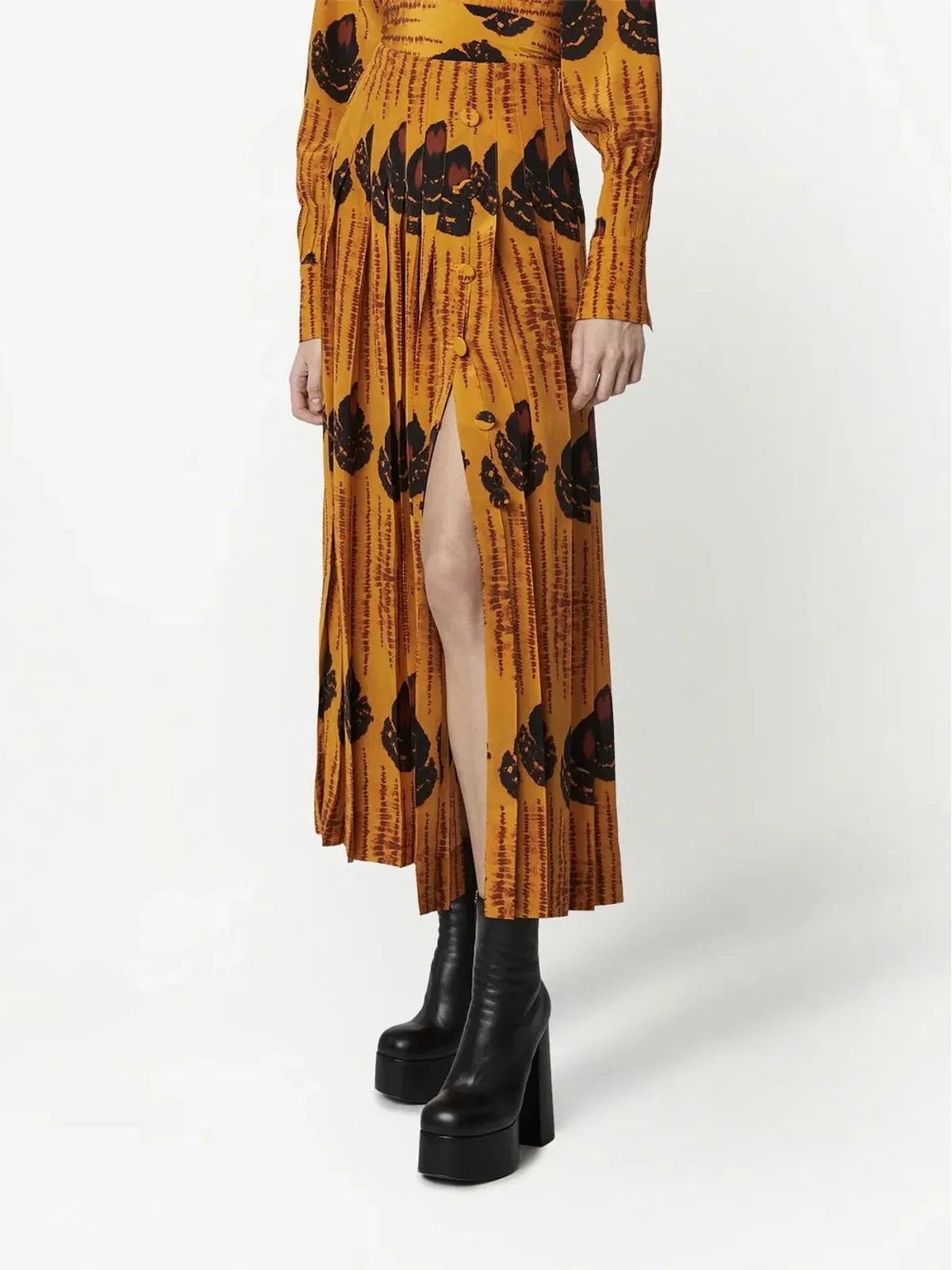 Altuzarra オレンジ柄プリーツスカート - 画像5