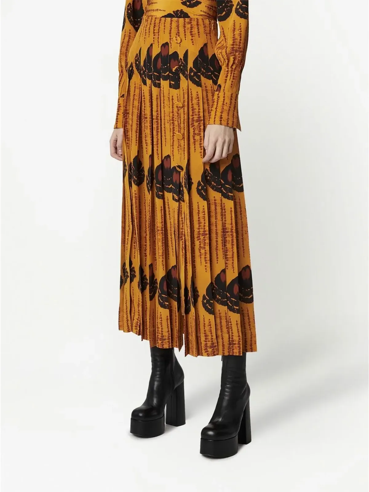 Altuzarra オレンジ柄プリーツスカート - 画像3