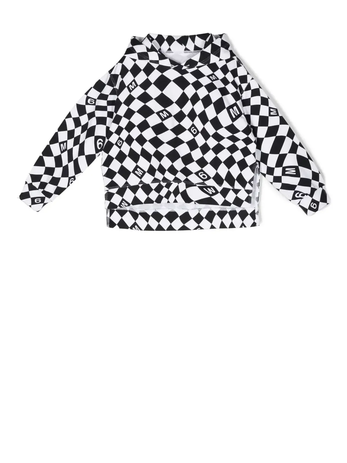 MM6 Maison Margiela Kids チェッカーロゴプリント コットン フーディ ブラック - 画像1