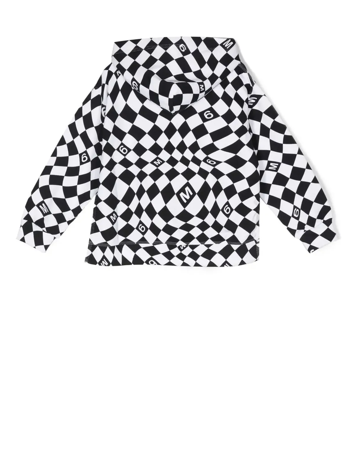 MM6 Maison Margiela Kids チェッカーロゴプリント コットン フーディ ブラック - 画像2