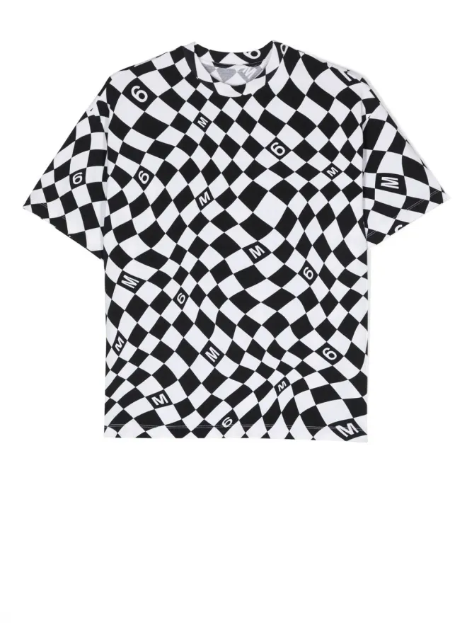 MM6 Maison Margiela Kids MM6 Maison Margiela Kids ワープチェック柄コットンTシャツ ブラックの商品画像