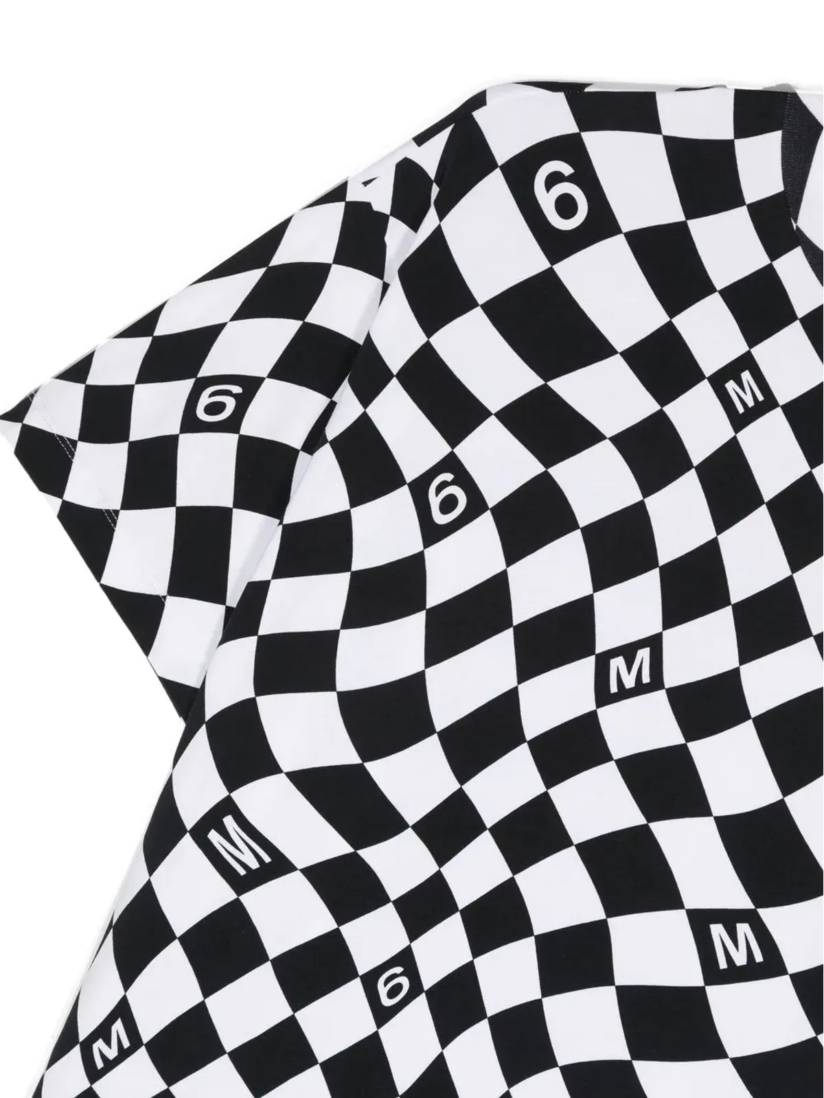 MM6 Maison Margiela Kids ワープチェック柄コットンTシャツ ブラック - 画像3