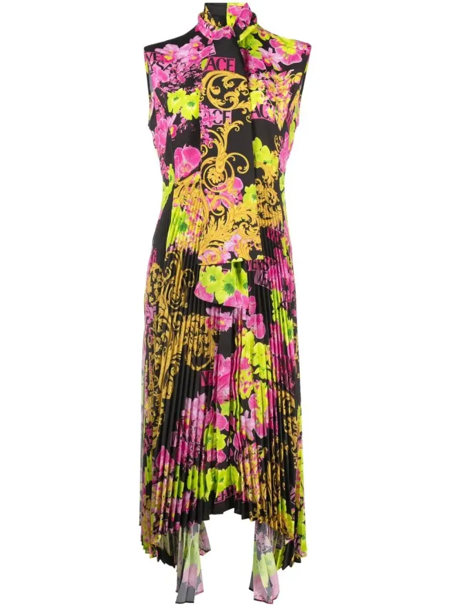 VERSACE Versace ロゴオーキッドプリント ミディドレスの商品画像