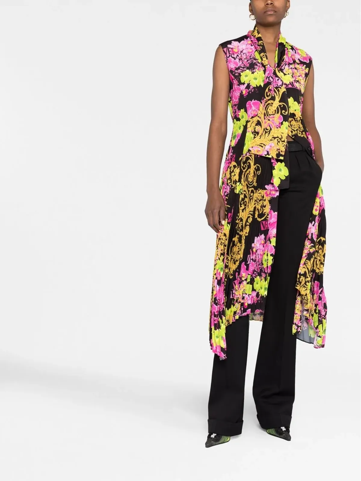 Versace ロゴオーキッドプリント ミディドレス - 画像2