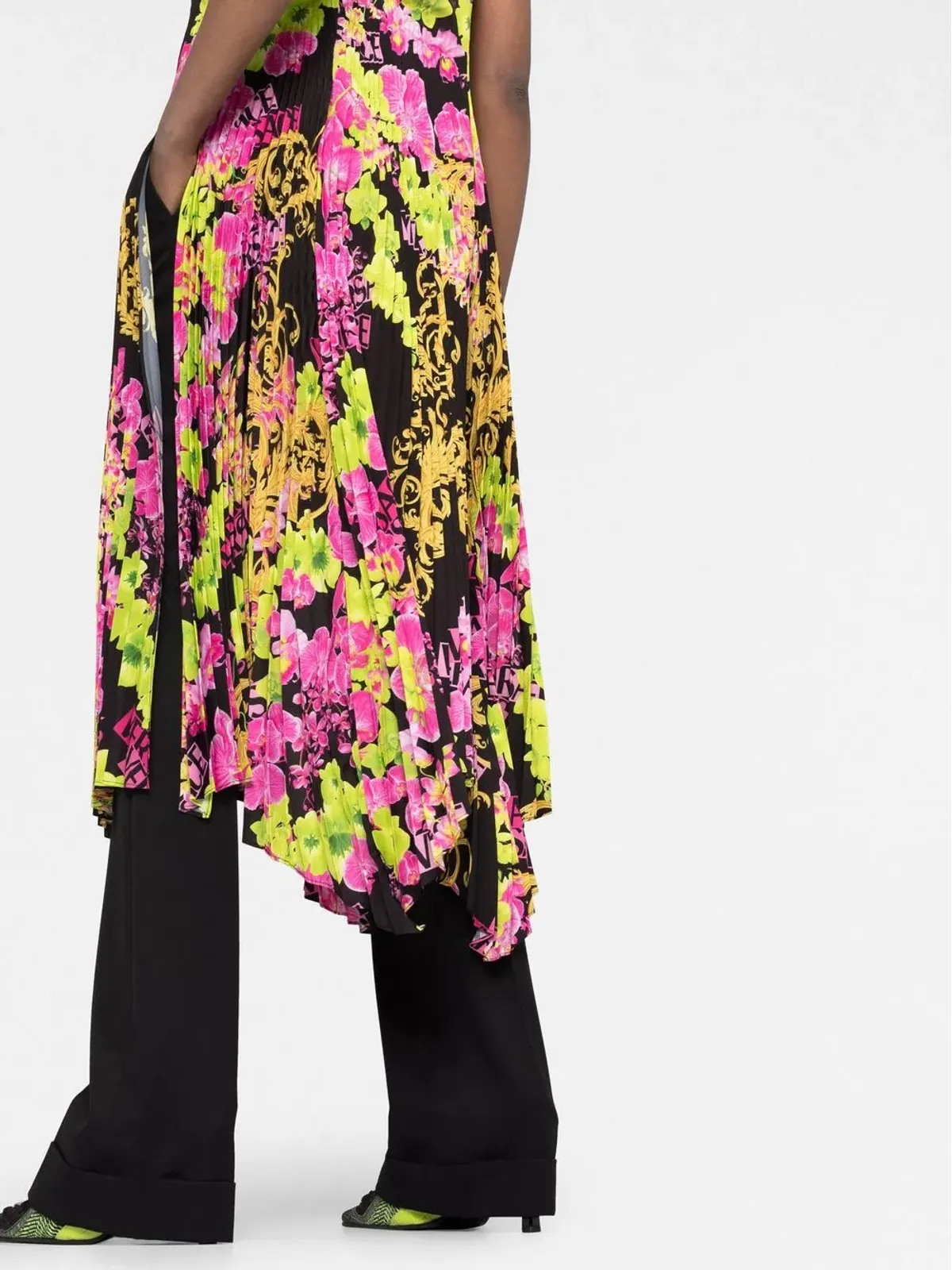 Versace ロゴオーキッドプリント ミディドレス - 画像3