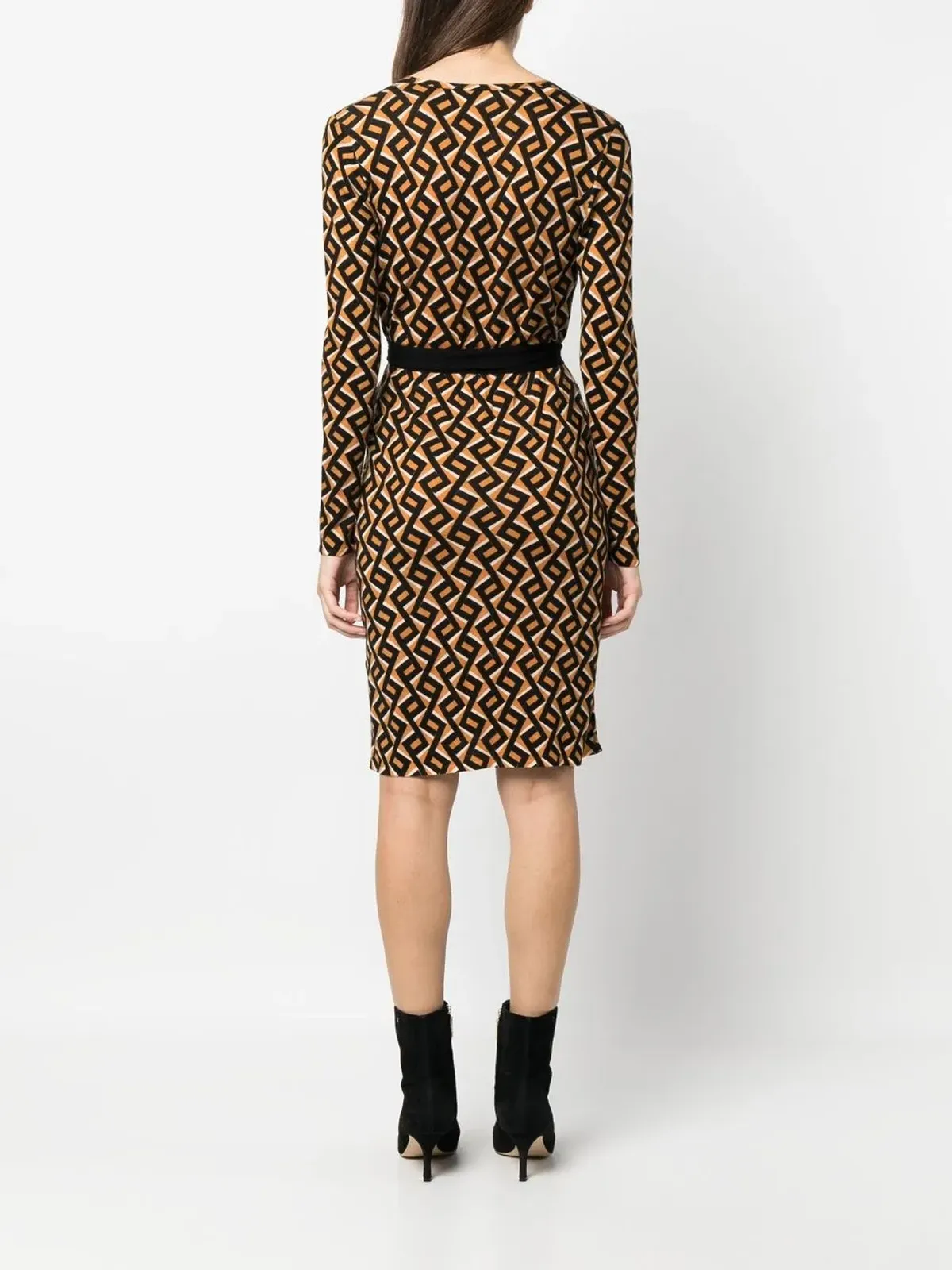 DVF Diane von Furstenberg ジグザグ柄ラップドレス（ブラウン） - 画像4