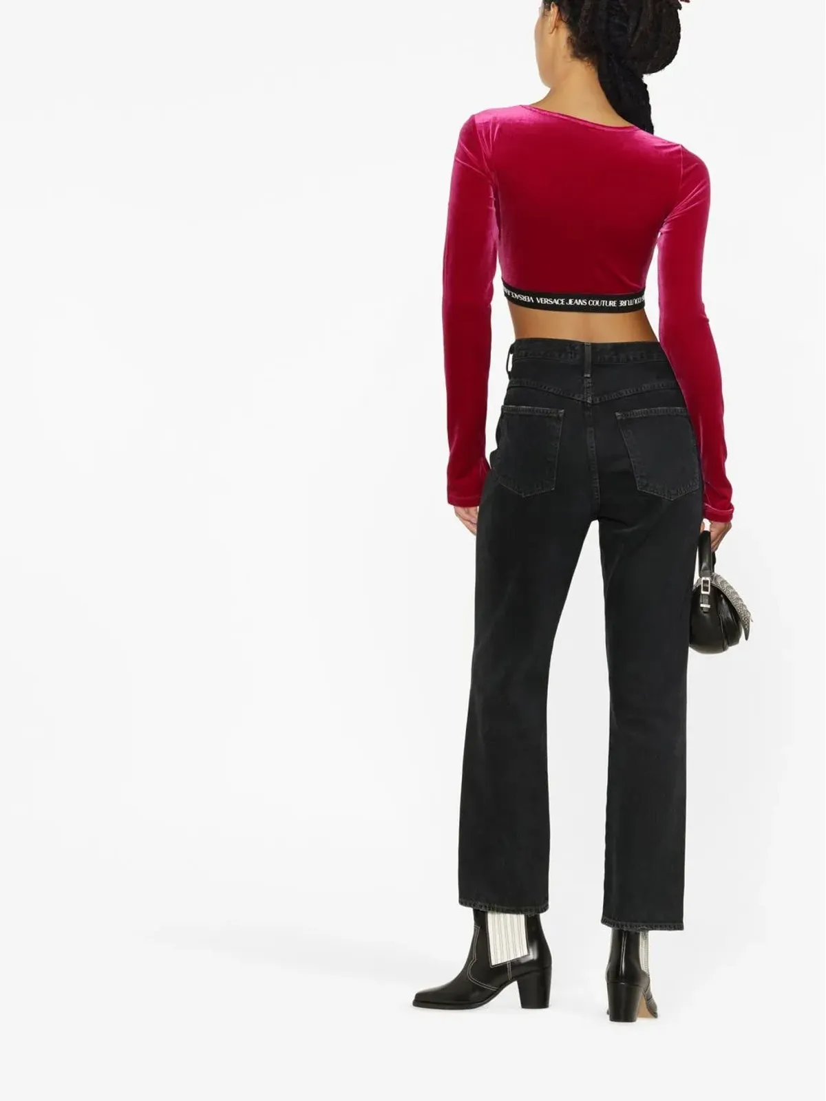 Versace Jeans Couture ロゴウエストバンド クロップドベルベットトップ - 画像3