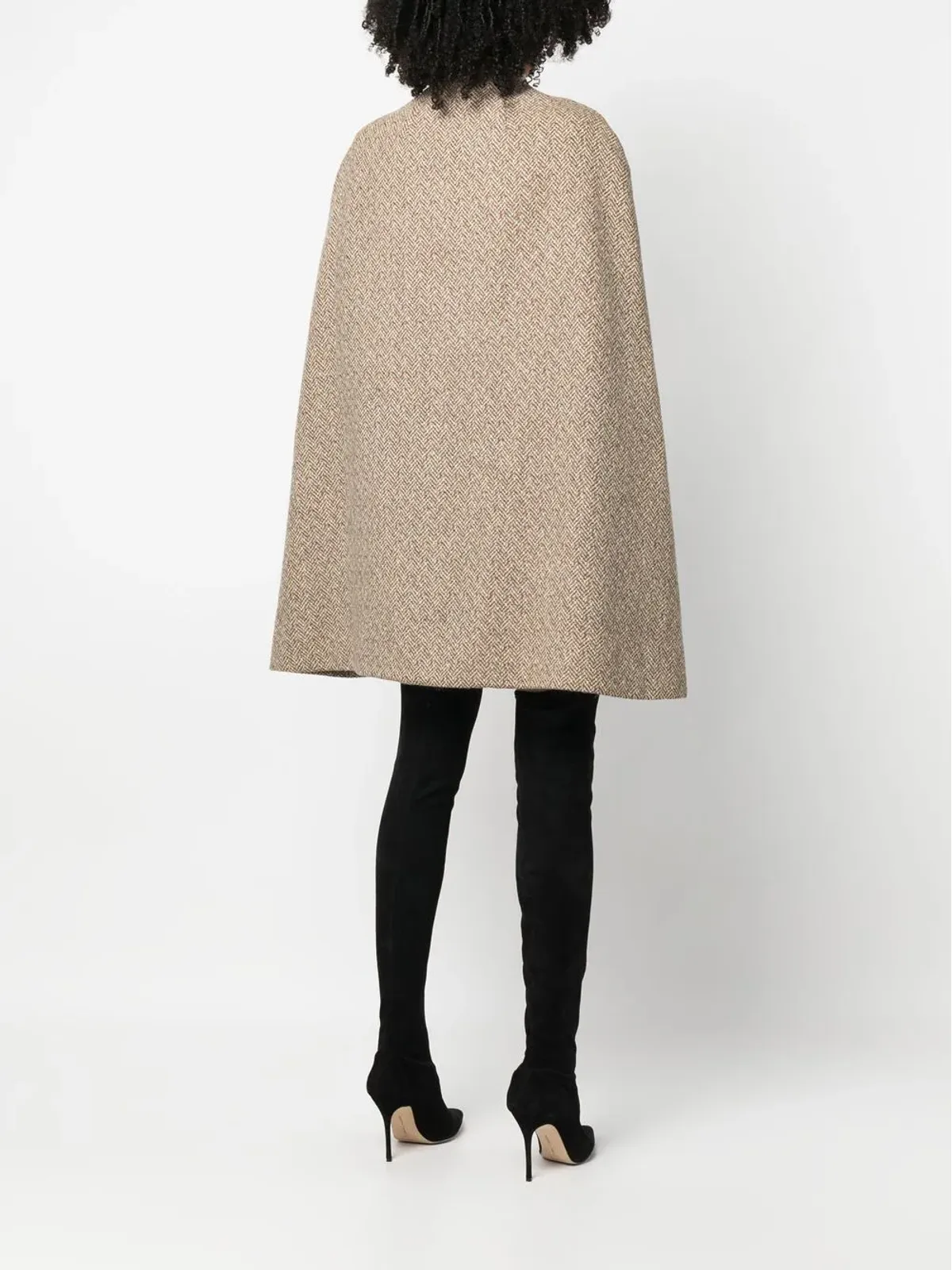 A.N.G.E.L.O. Vintage Cult 1960s ベージュ系ヘリンボーン柄 ケープ風コート - 画像4
