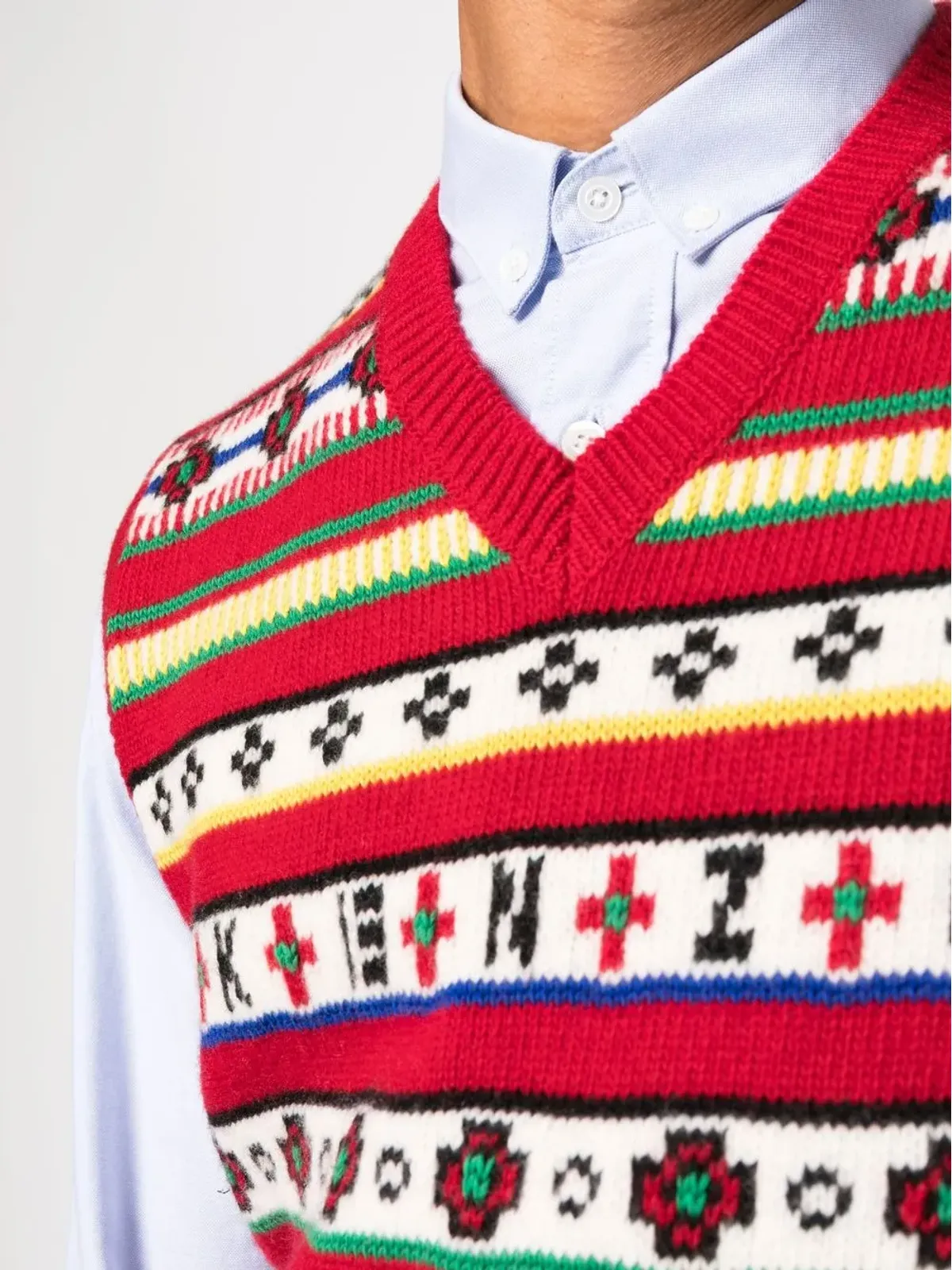 Kenzo Vネック フェアアイルニットベスト - 画像5