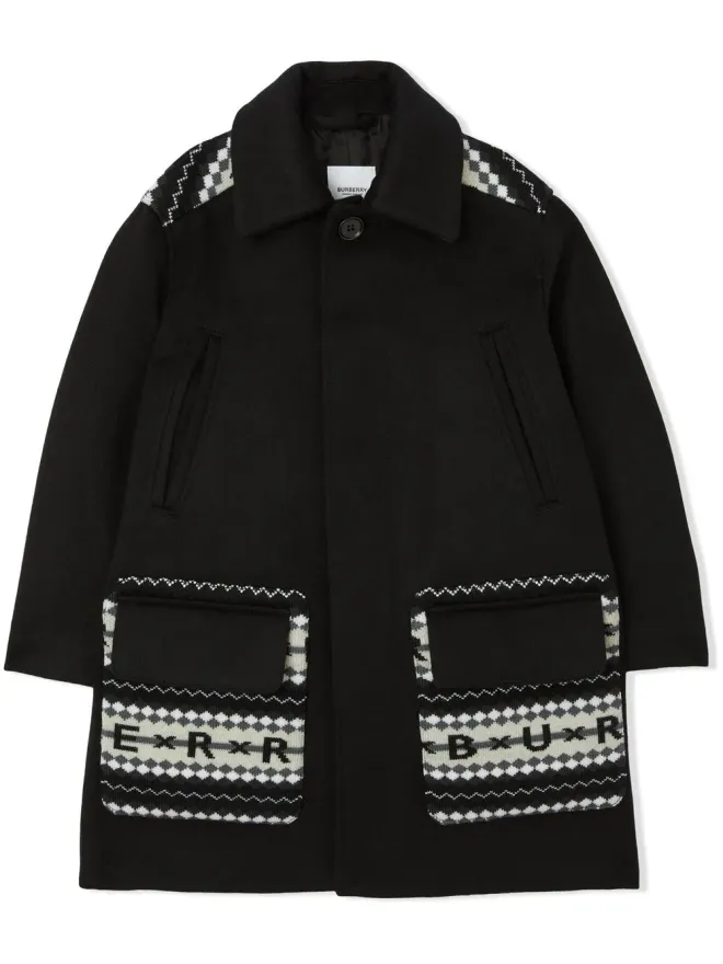 Burberry Kids Burberry Kids ブラック フェアアイル柄 インターシャニット ロゴ入り カーコートの商品画像