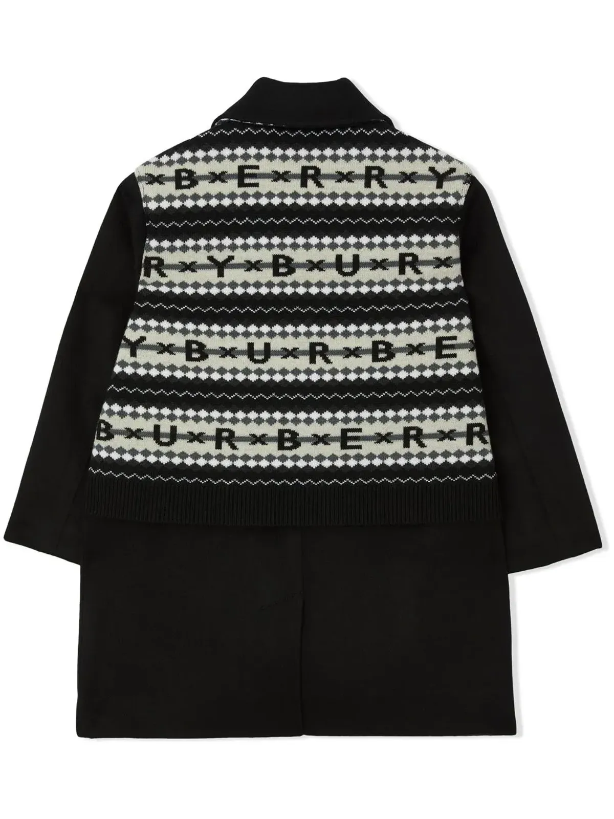 Burberry Kids ブラック フェアアイル柄 インターシャニット ロゴ入り カーコート - 画像2