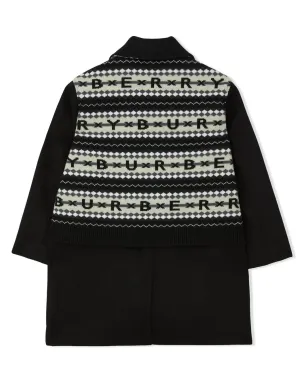 Burberry Kids ブラック フェアアイル柄 インターシャニット ロゴ入り カーコート - サムネイル2