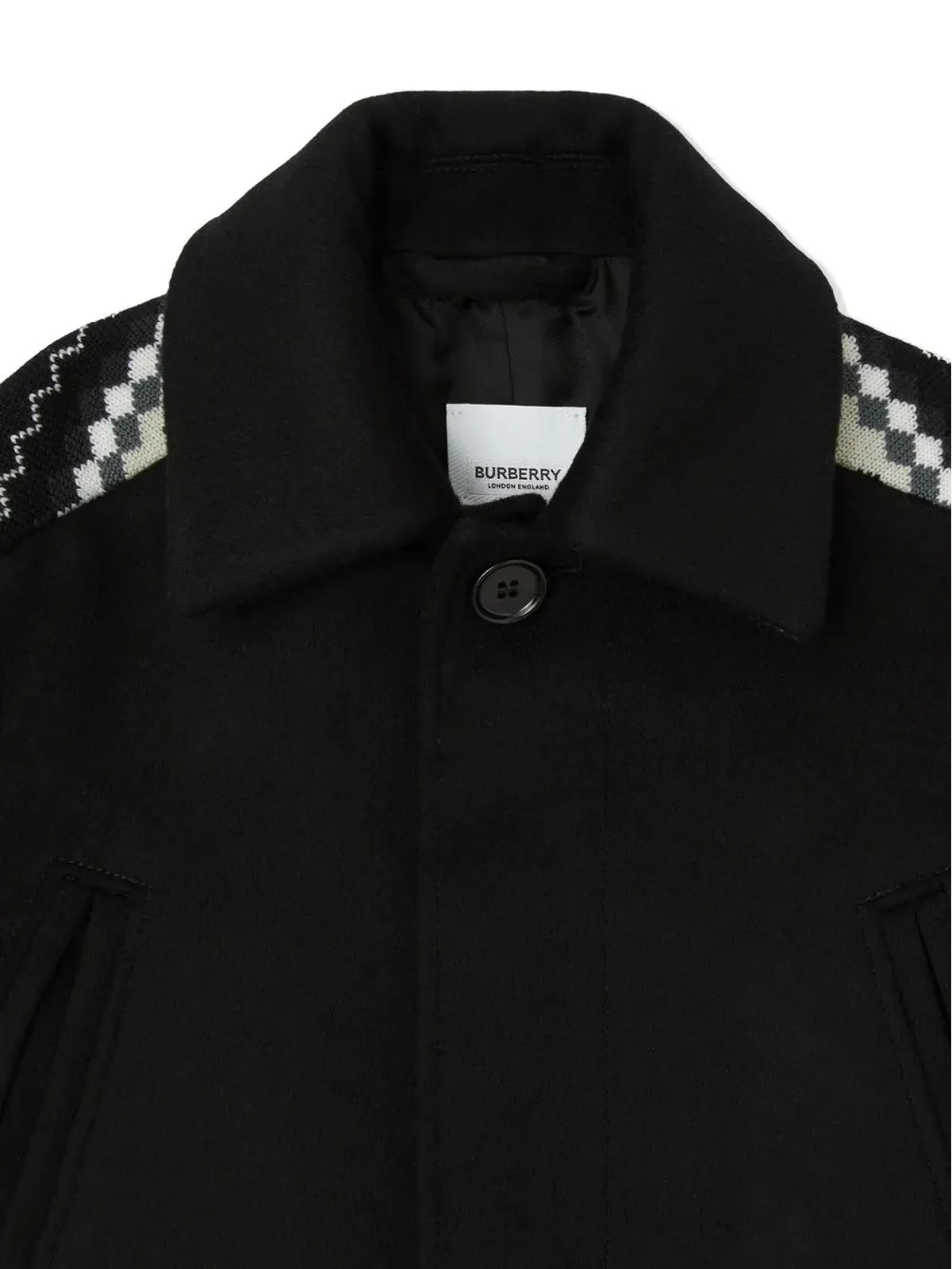 Burberry Kids ブラック フェアアイル柄 インターシャニット ロゴ入り カーコート - 画像4