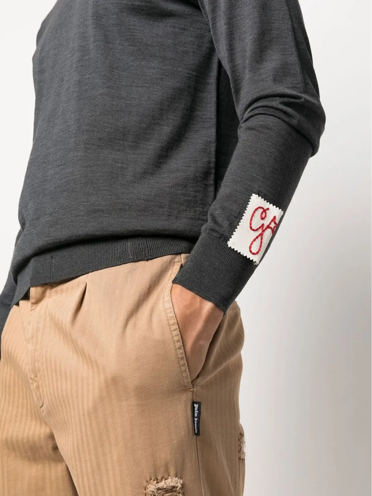 Golden Goose リブニット クルーネック スウェットシャツ（グレー） - 画像5
