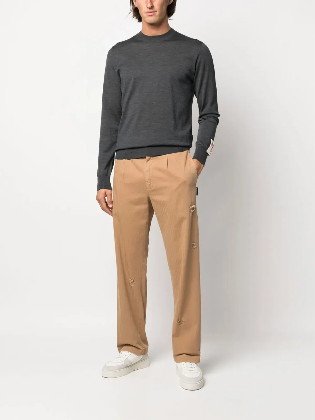 Golden Goose リブニット クルーネック スウェットシャツ（グレー） - 画像2