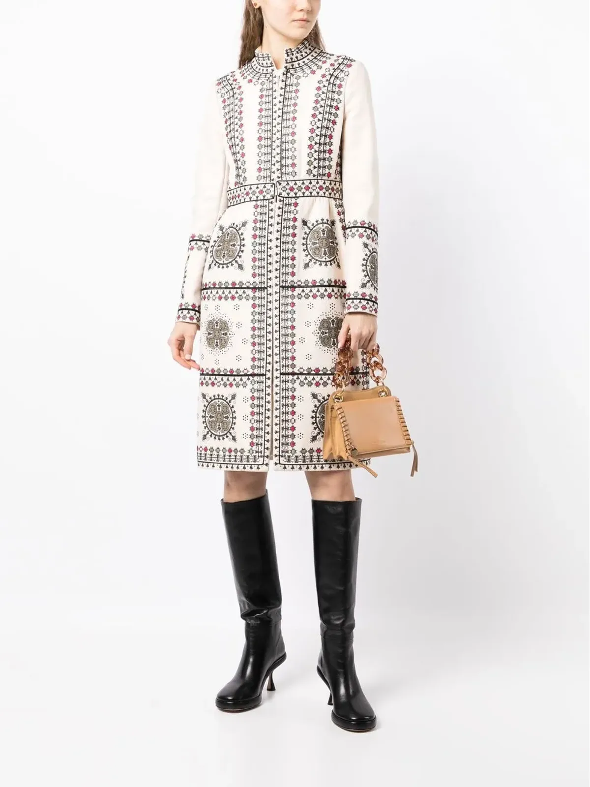Valentino Garavani Pre-Owned 刺繍入りハイネックコート - 画像2