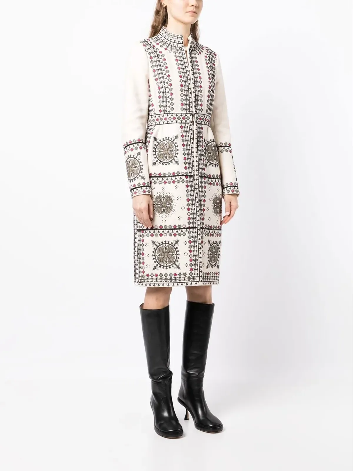 Valentino Garavani Pre-Owned 刺繍入りハイネックコート - 画像3