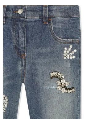Dolce & Gabbana Kids ビジュー付きスリムカットデニムジーンズ - サムネイル3