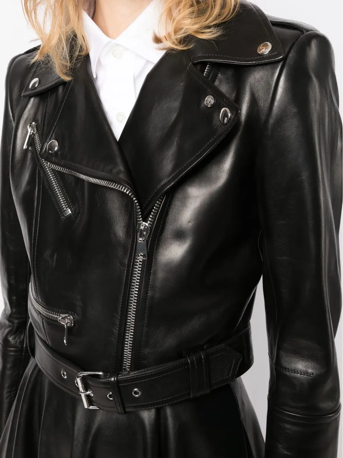 Alexander McQueen クロップドレザー ジャケット - ブラック - 画像5
