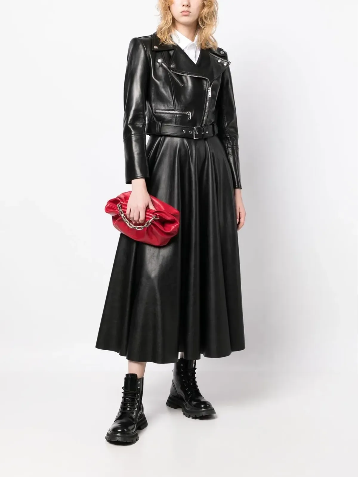 Alexander McQueen クロップドレザー ジャケット - ブラック - 画像2